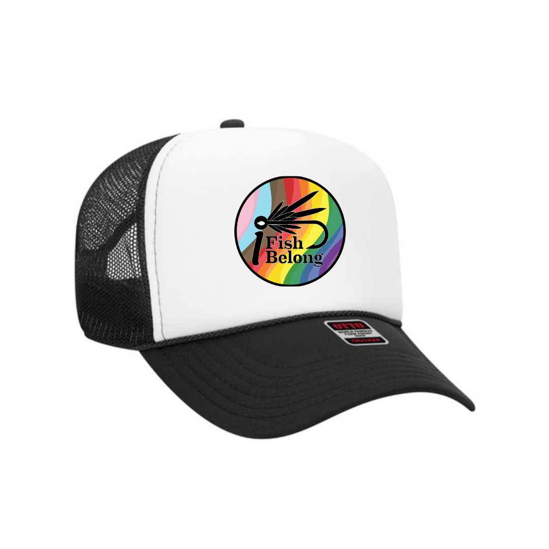 Foam - Black/White Mesh Back Trucker with Progressive Circle iFishiBelong Logo