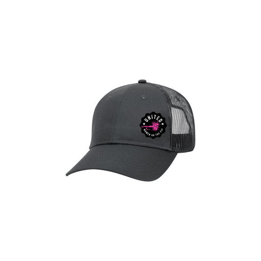 Youth - Charcoal Gray UWOTF Pink Logo Structured Trucker Hat