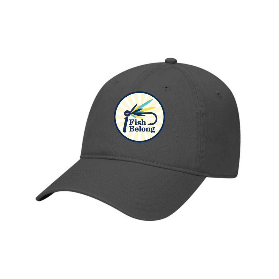 Charcoal Gray Low Profile Starburst iFishiBelong Woven Patch Unstructured Dad Hat