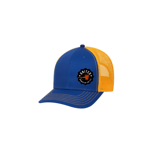 Royal Blue/Gold Profile UWOTF Orange Logo Structured Mesh Trucker Hat