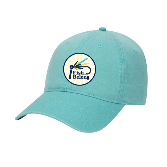 Turquoise Low Profile Starburst iFishiBelong Woven Patch Unstructured Dad Hat
